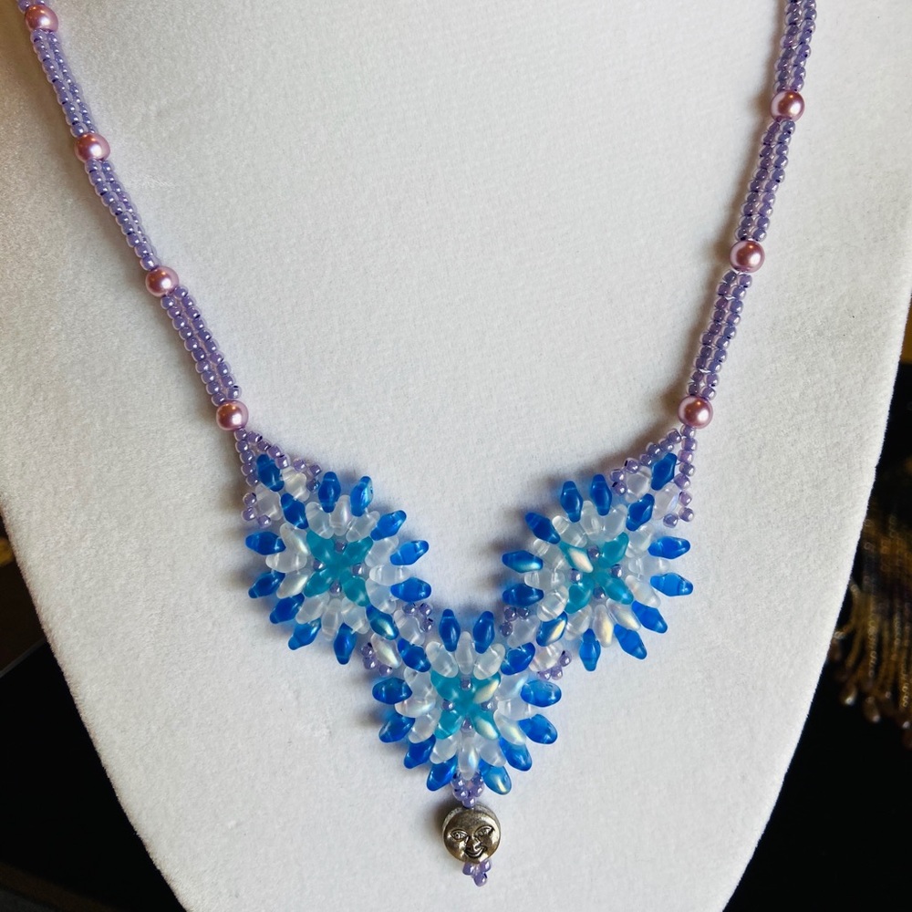 HANDMADE Beaded Moon Boho Statement Necklace - Picture 2 of 3